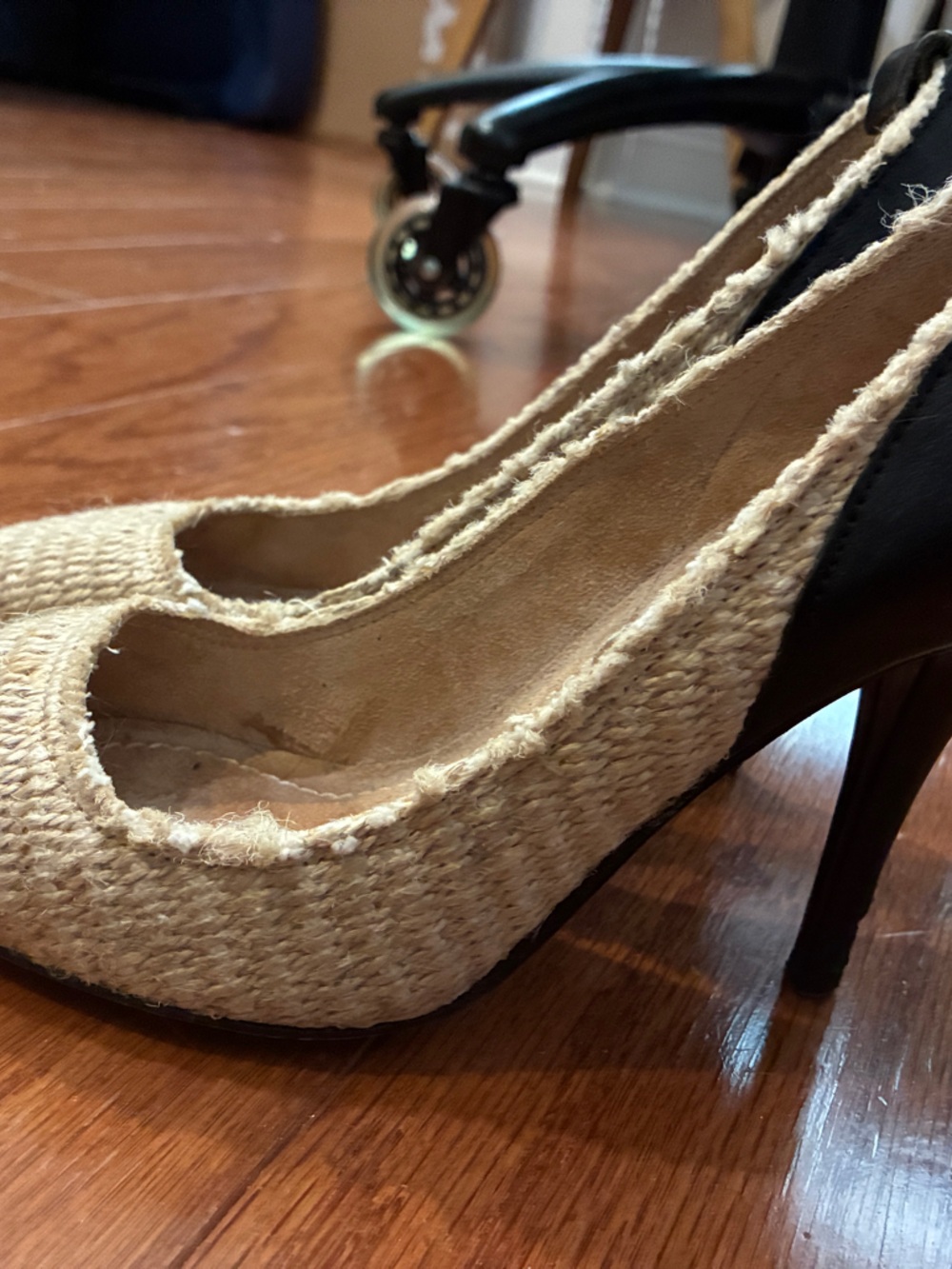 Isabel Marant Natural Woven Pointed-Toe Slingback Heels with Black Heel